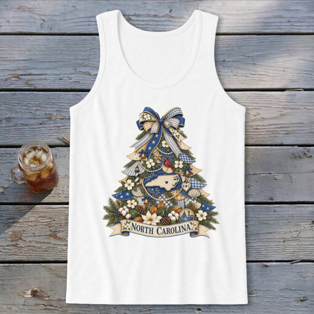 North Carolina Faux Patchwork Christmas Tree Tank Top