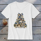North Carolina Faux Patchwork Christmas Tree V-neck