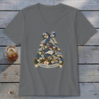North Carolina Faux Patchwork Christmas Tree V-neck