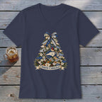 North Carolina Faux Patchwork Christmas Tree V-neck