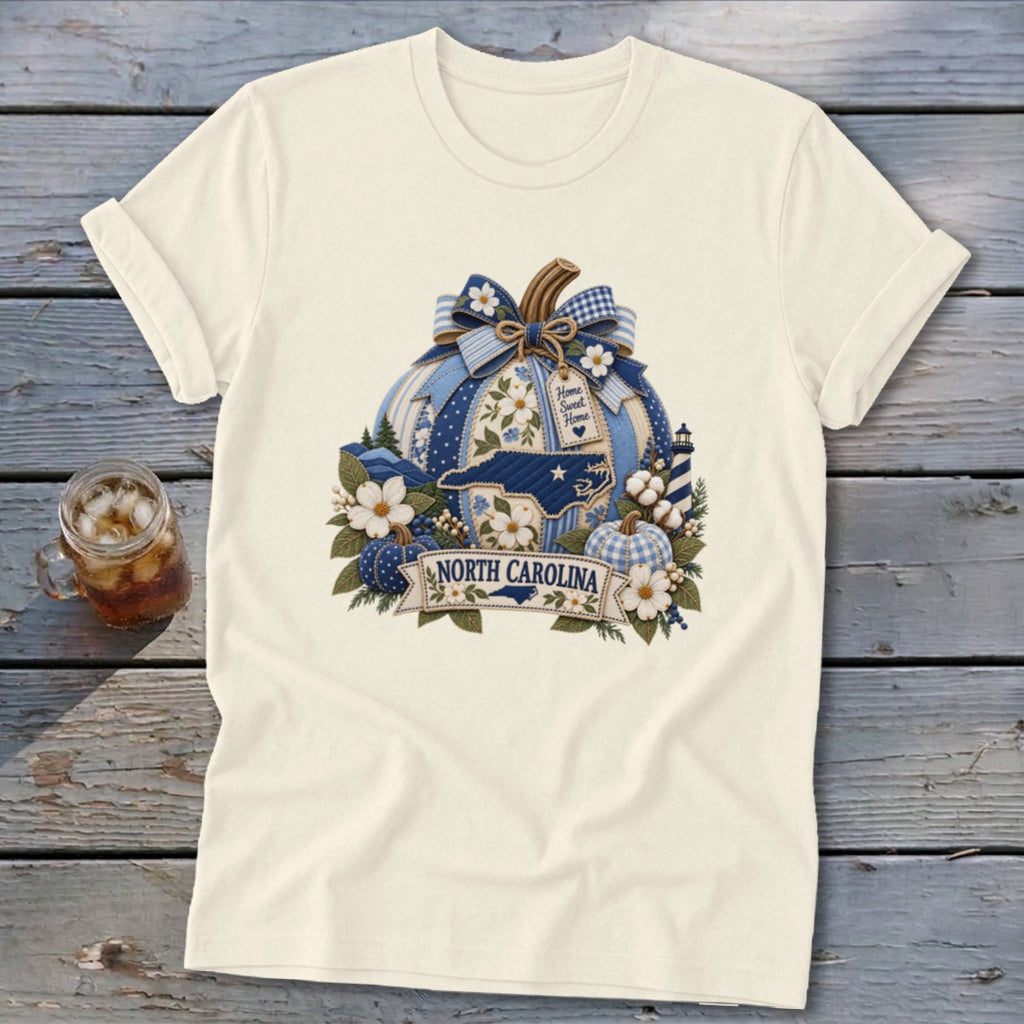 North Carolina Faux Patchwork Pumpkin Softstyle Tee