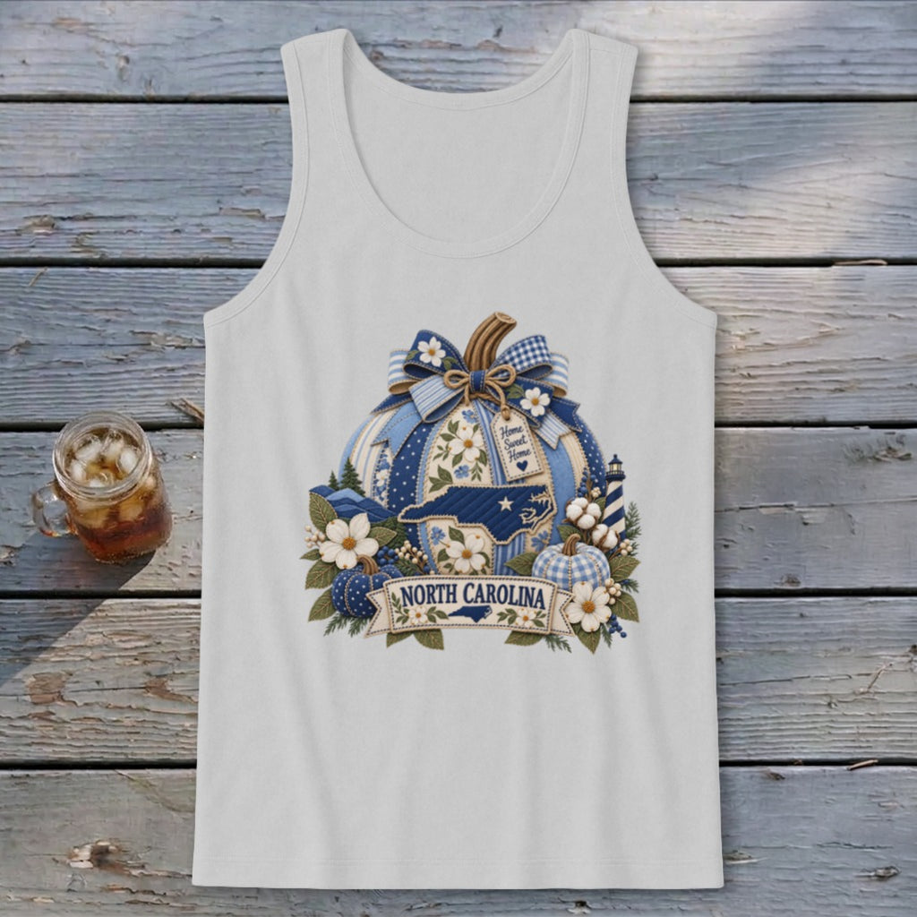 North Carolina Faux Patchwork Pumpkin Tank Top