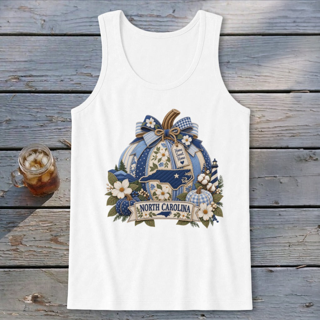North Carolina Faux Patchwork Pumpkin Tank Top