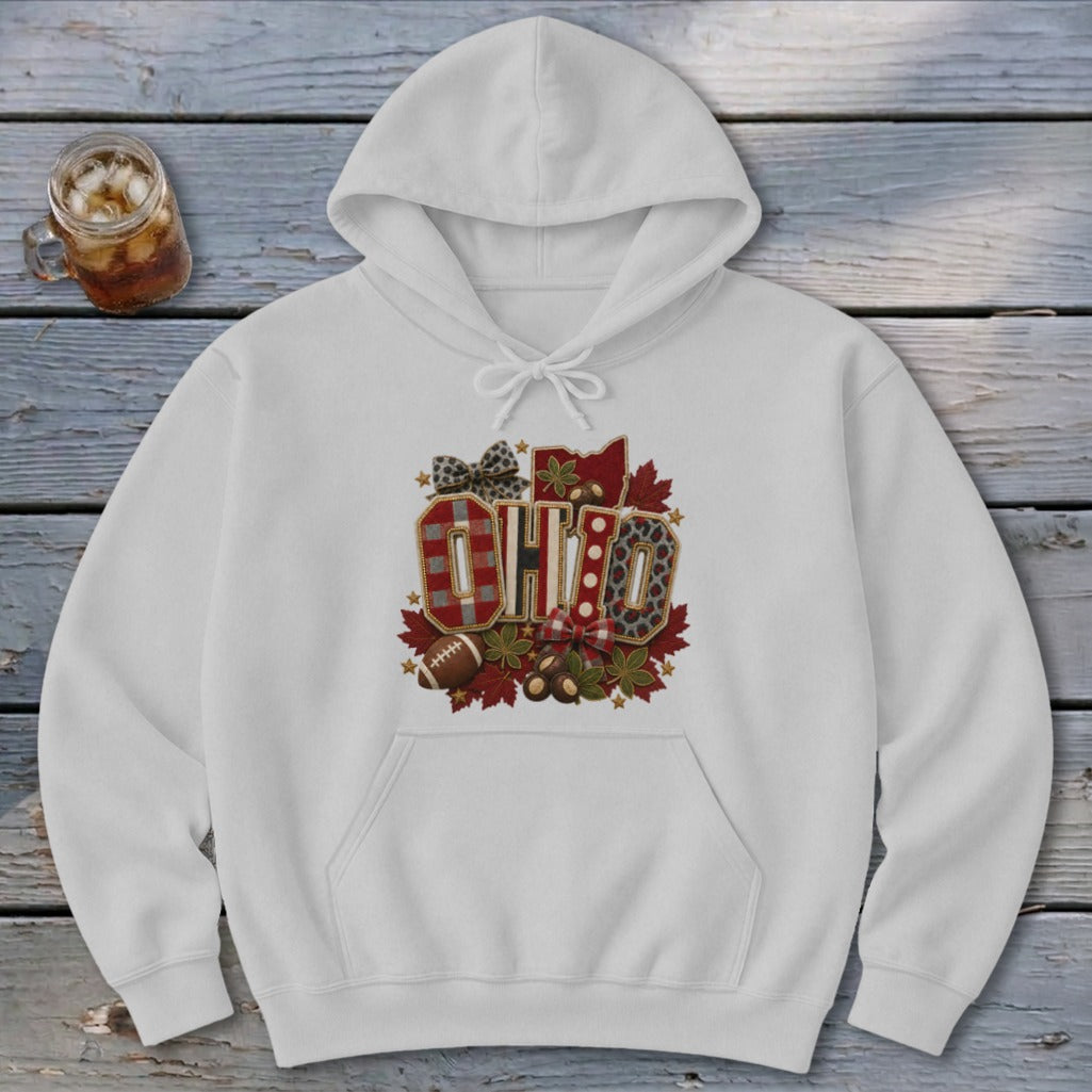 Ohio Faux Chenille Fall Patch Hoodie