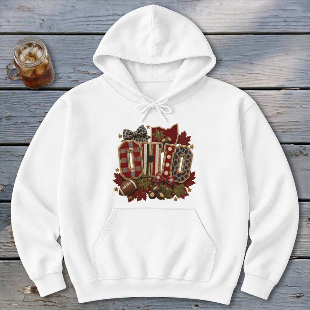 Ohio Faux Chenille Fall Patch Hoodie