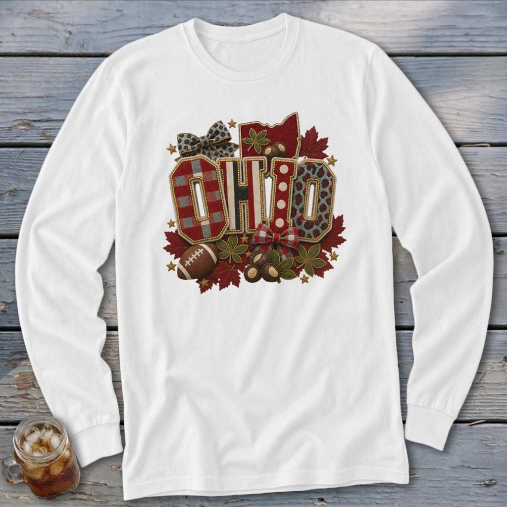 Ohio Faux Chenille Fall Patch Long Sleeve Tee