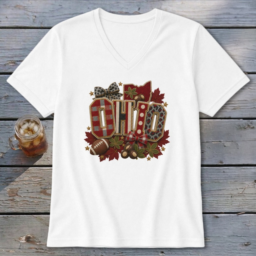 Ohio Faux Chenille Fall Patch V-neck