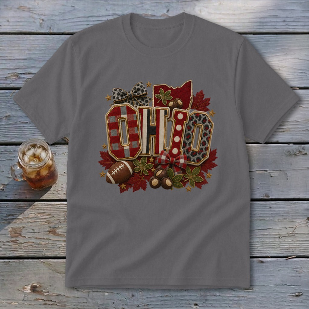 Ohio Faux Chenille Fall Patch Youth Tee