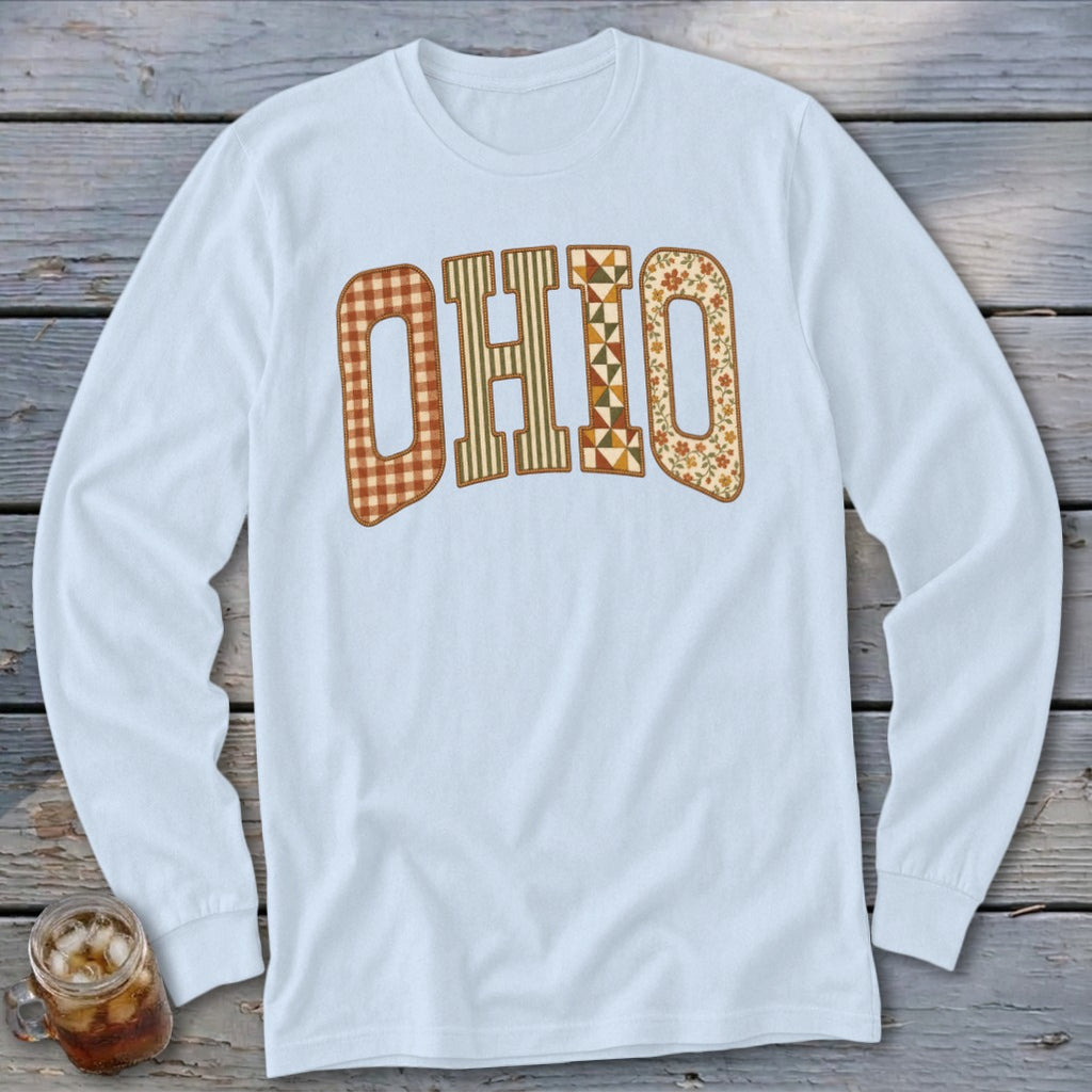 Ohio Faux Embroidery Letters Long Sleeve Tee