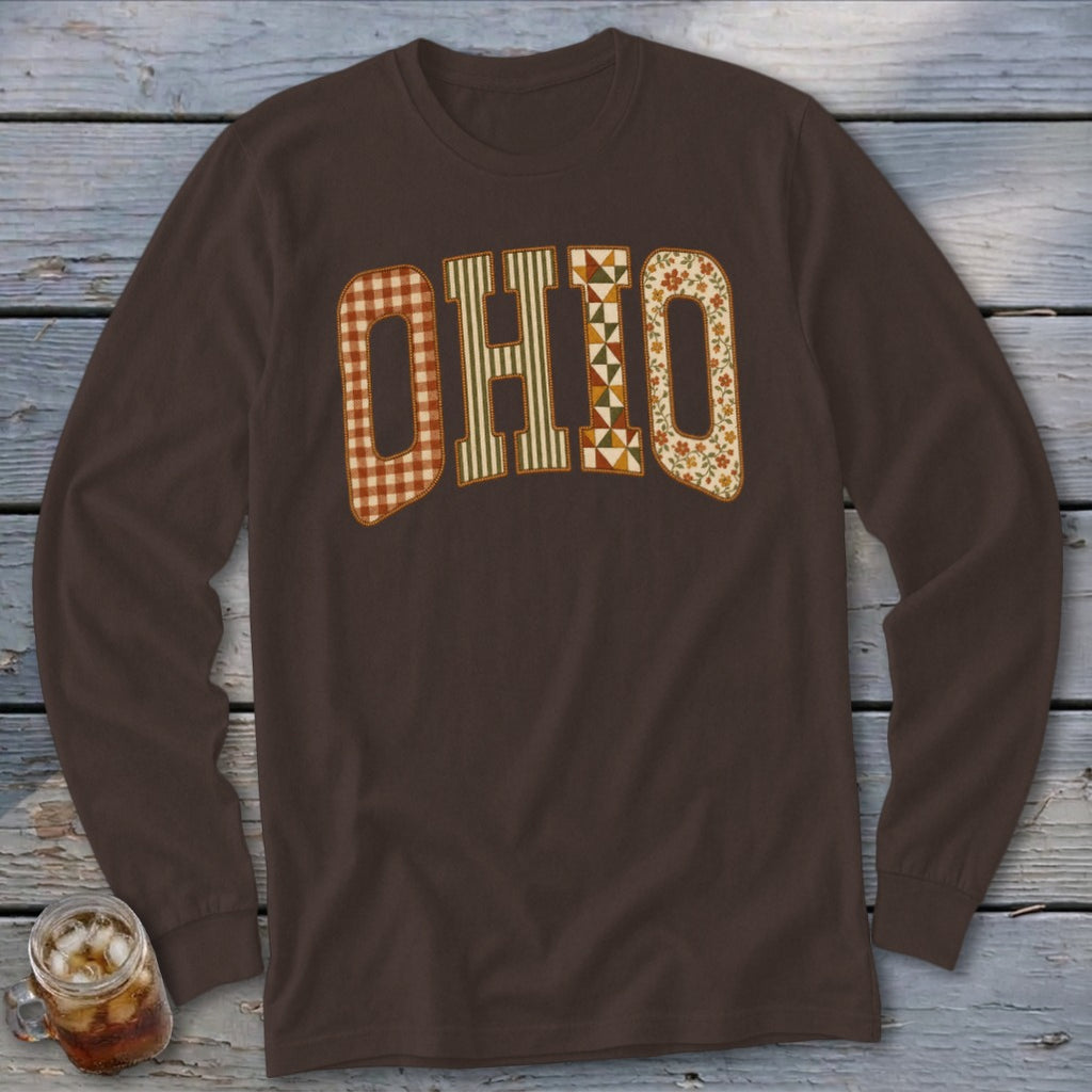 Ohio Faux Embroidery Letters Long Sleeve Tee