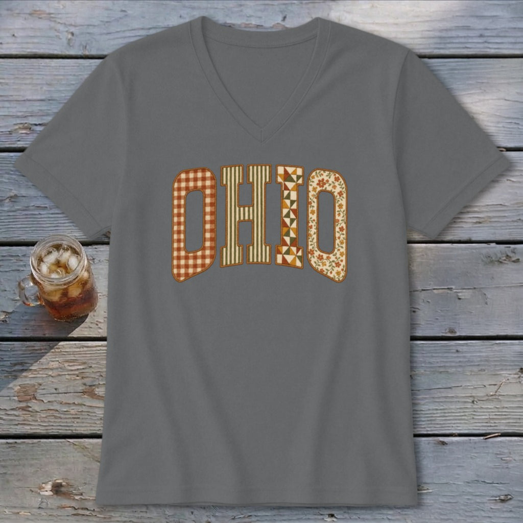 Ohio Faux Embroidery Letters V-neck