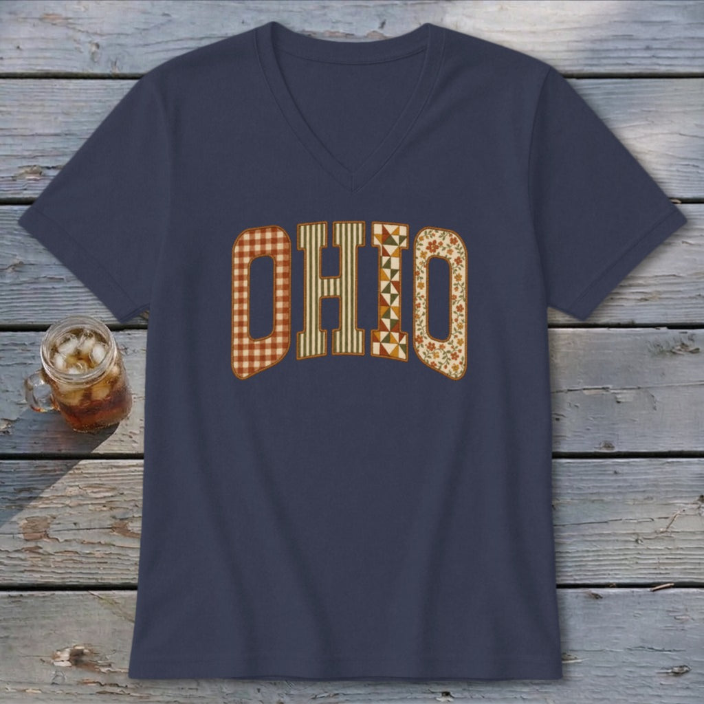 Ohio Faux Embroidery Letters V-neck