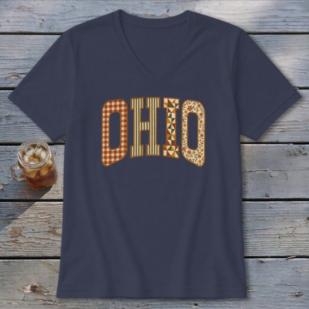 Ohio Faux Embroidery Letters V-neck