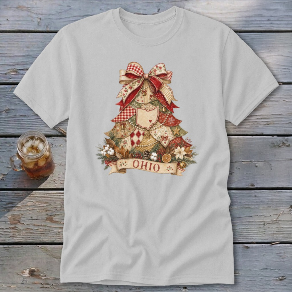 Ohio Faux Patchwork Christmas Tree Classic Tee