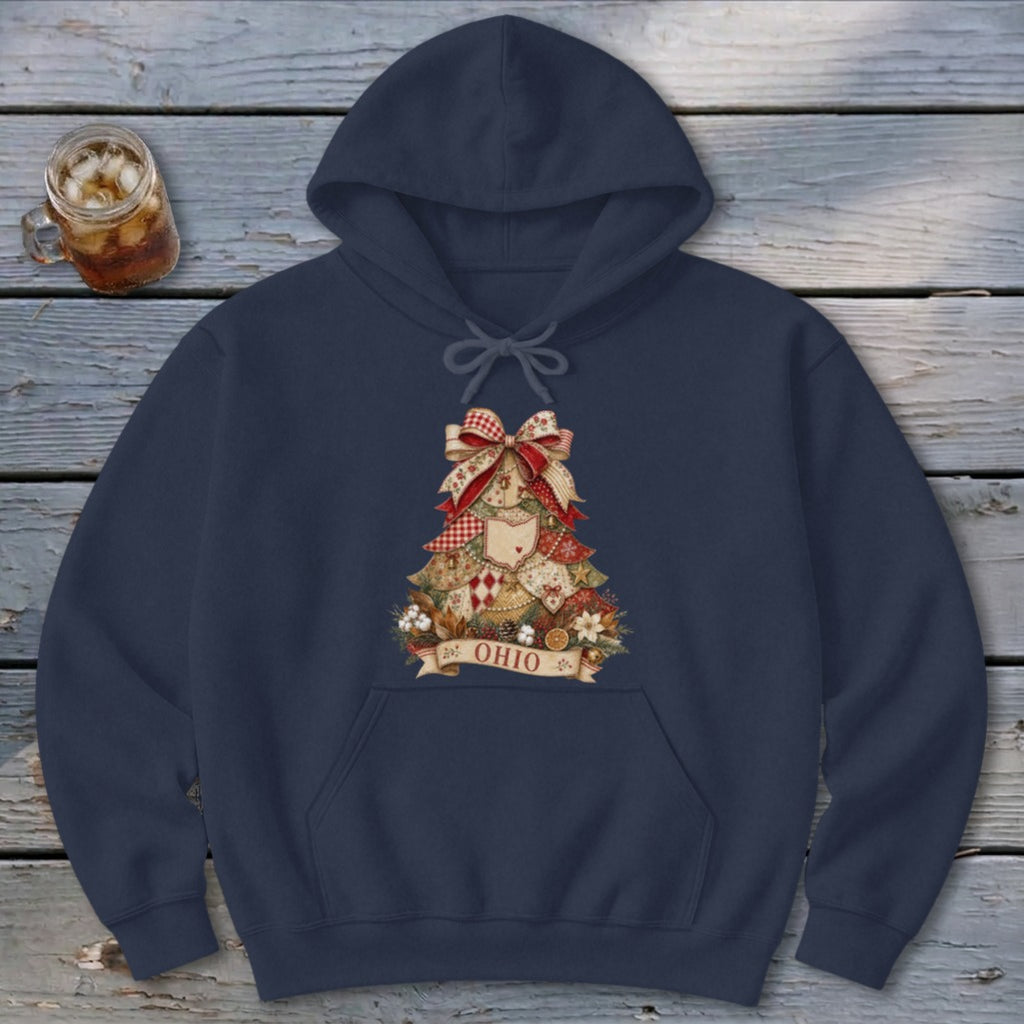 Ohio Faux Patchwork Christmas Tree Hoodie
