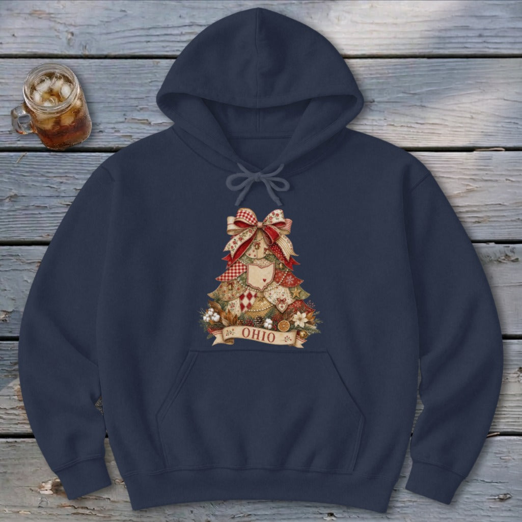 Ohio Faux Patchwork Christmas Tree Hoodie