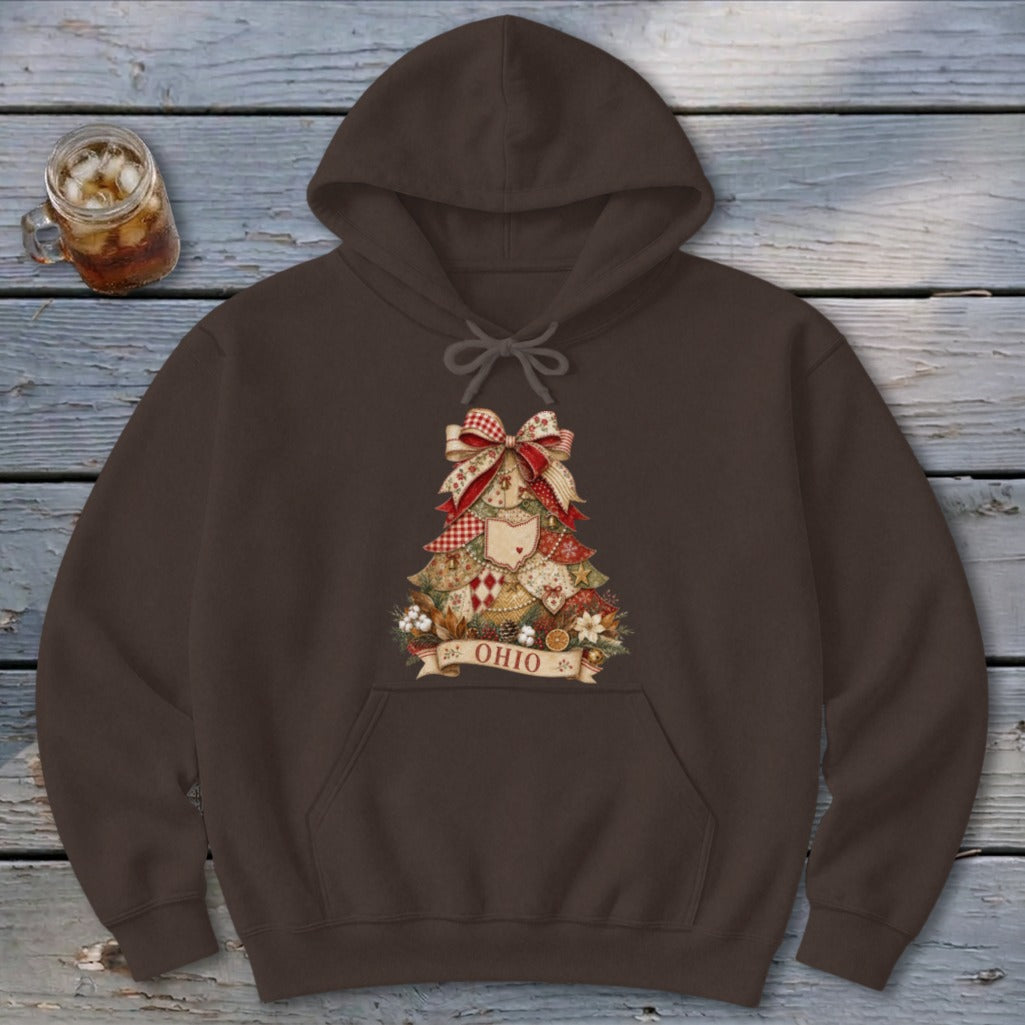Ohio Faux Patchwork Christmas Tree Hoodie