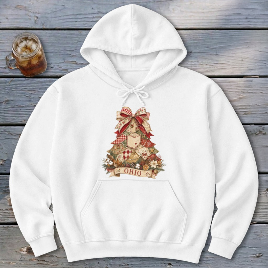 Ohio Faux Patchwork Christmas Tree Hoodie