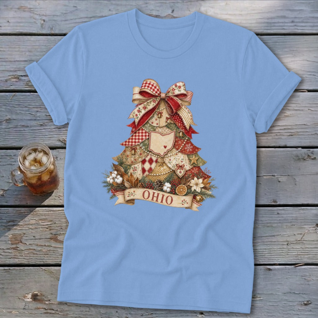 Ohio Faux Patchwork Christmas Tree Softstyle Tee