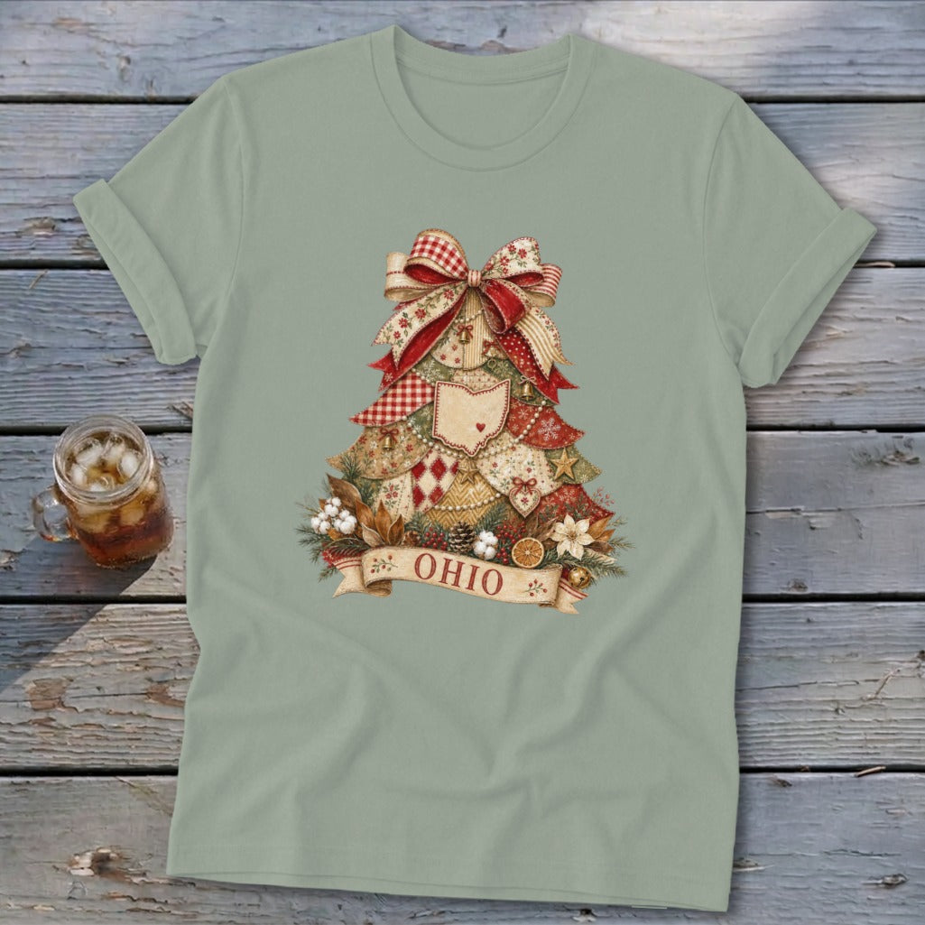 Ohio Faux Patchwork Christmas Tree Softstyle Tee