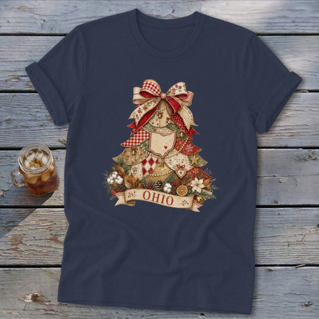 Ohio Faux Patchwork Christmas Tree Softstyle Tee