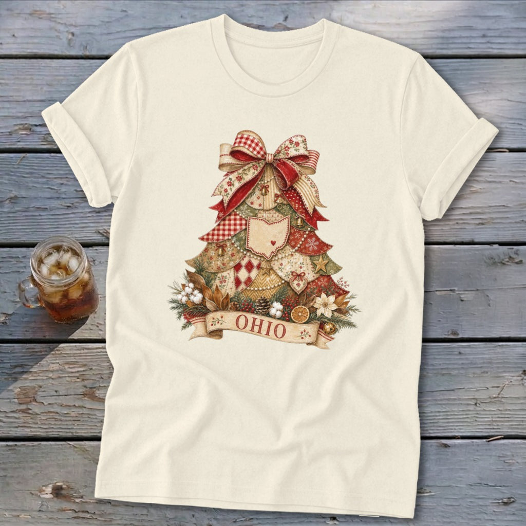 Ohio Faux Patchwork Christmas Tree Softstyle Tee