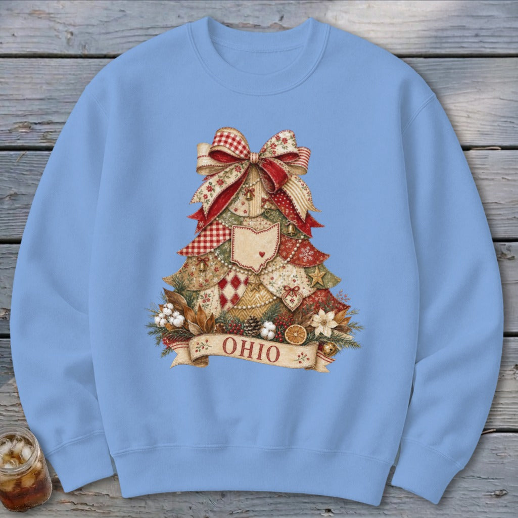 Ohio Faux Patchwork Christmas Tree Sweatshirt
