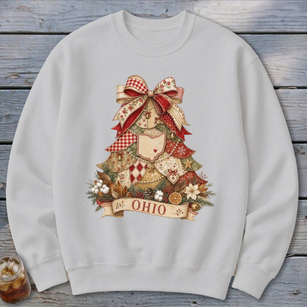 Ohio Faux Patchwork Christmas Tree Sweatshirt