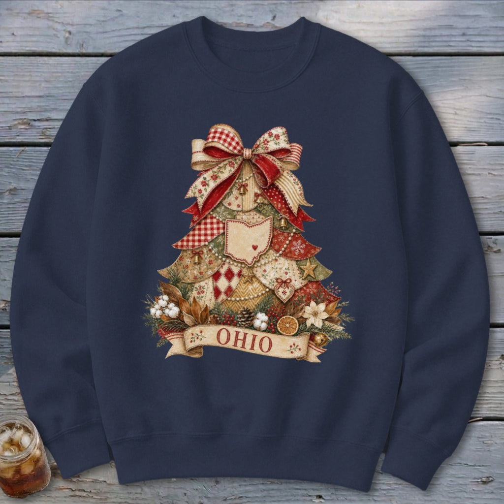 Ohio Faux Patchwork Christmas Tree Sweatshirt