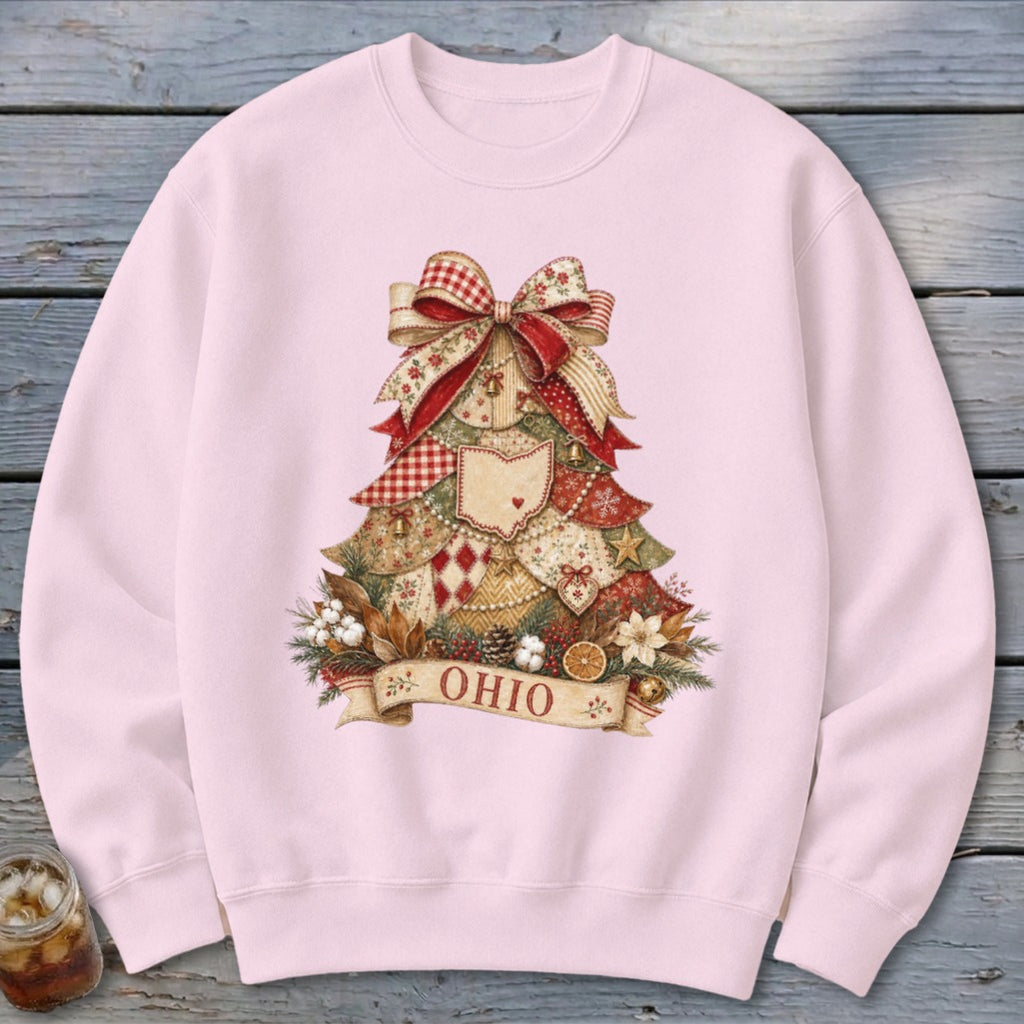 Ohio Faux Patchwork Christmas Tree Sweatshirt