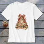 Ohio Faux Patchwork Christmas Tree V-neck