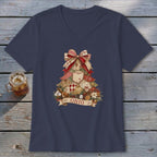 Ohio Faux Patchwork Christmas Tree V-neck
