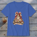 Ohio Faux Patchwork Christmas Tree V-neck