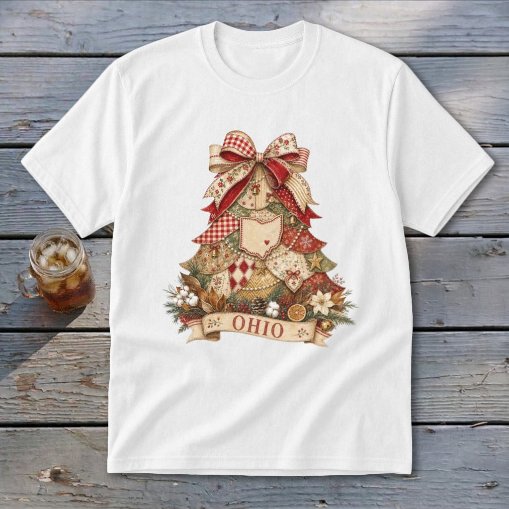 Ohio Faux Patchwork Christmas Tree Youth Tee