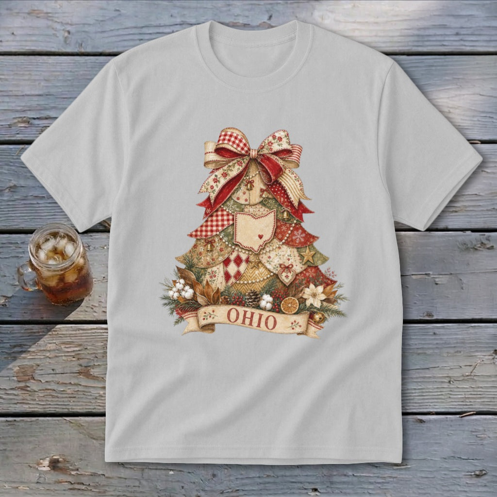 Ohio Faux Patchwork Christmas Tree Youth Tee
