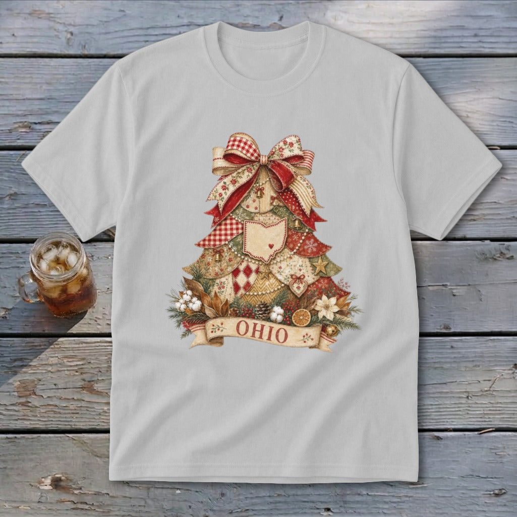 Ohio Faux Patchwork Christmas Tree Youth Tee