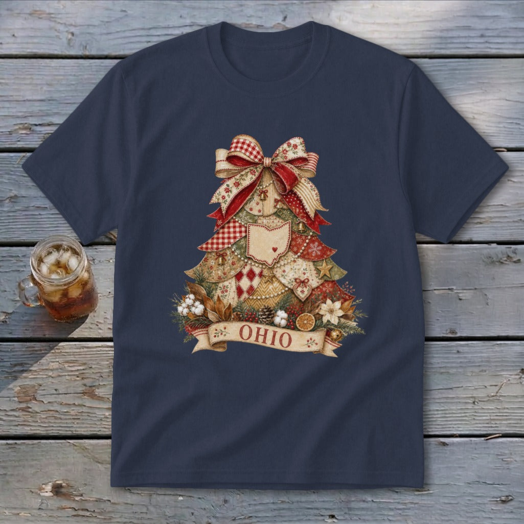 Ohio Faux Patchwork Christmas Tree Youth Tee