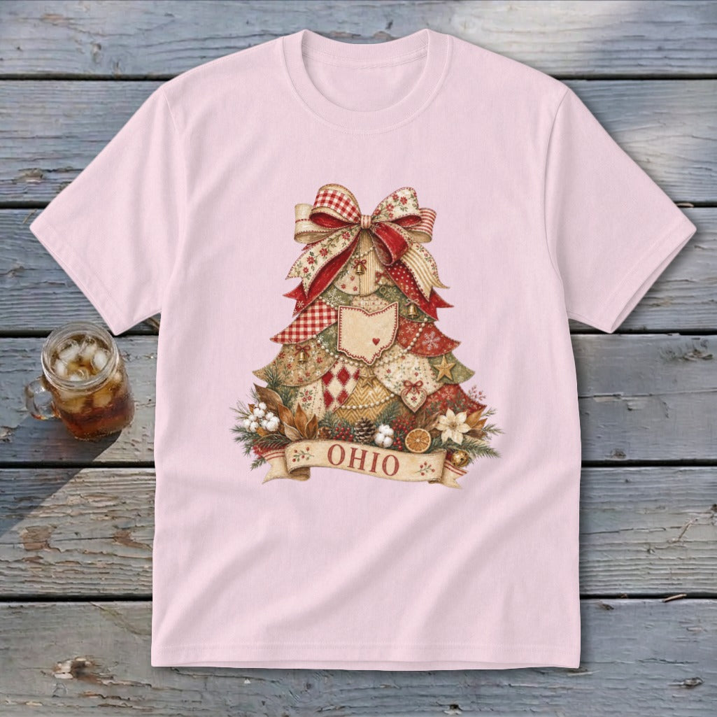 Ohio Faux Patchwork Christmas Tree Youth Tee