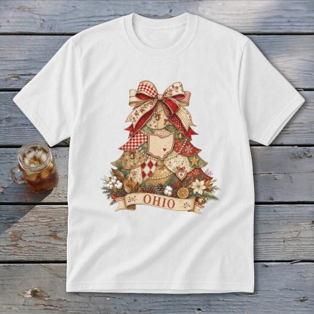 Ohio Faux Patchwork Christmas Tree Youth Tee