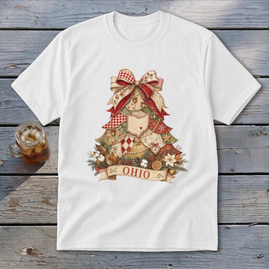 Ohio Faux Patchwork Christmas Tree Youth Tee