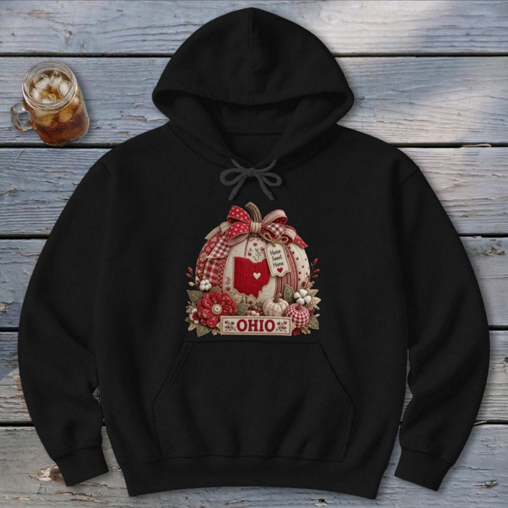 Ohio Faux Patchwork Pumpkin Hoodie