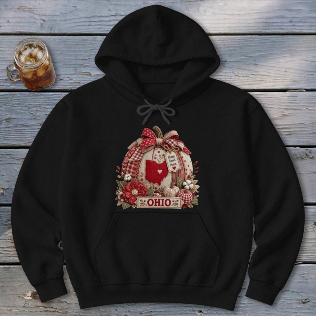 Ohio Faux Patchwork Pumpkin Hoodie