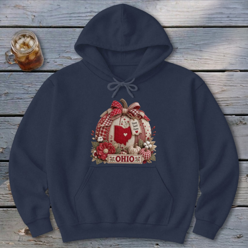 Ohio Faux Patchwork Pumpkin Hoodie