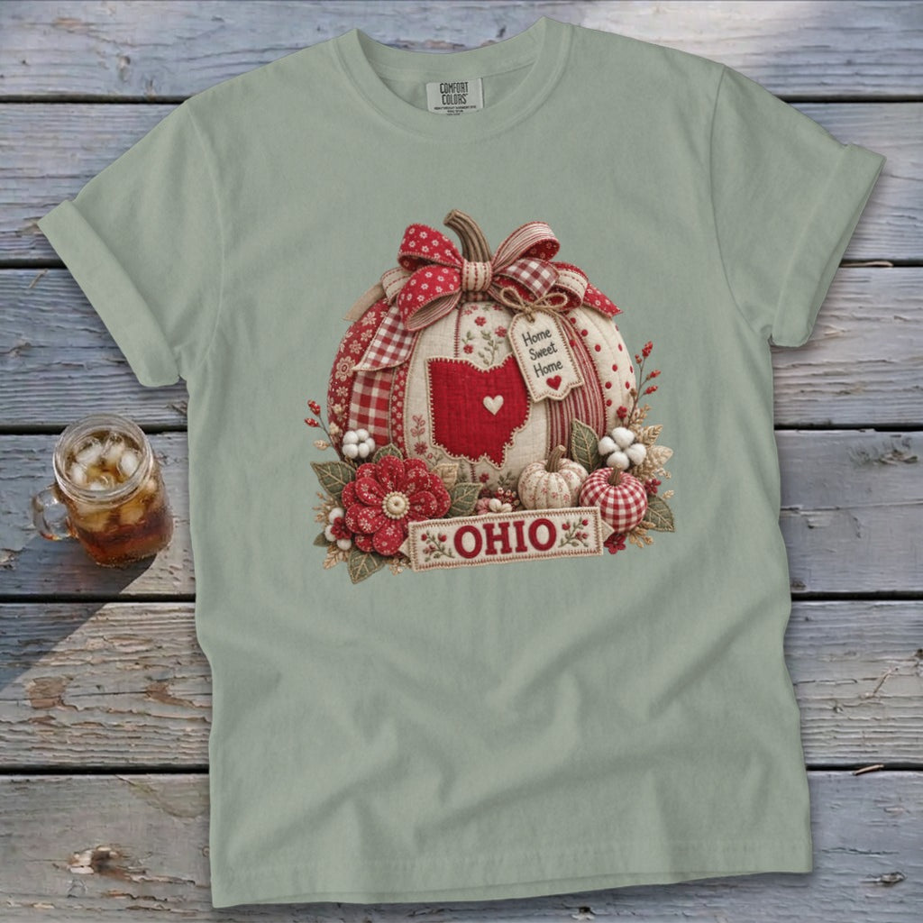 Ohio Faux Patchwork Pumpkin Signature Tee