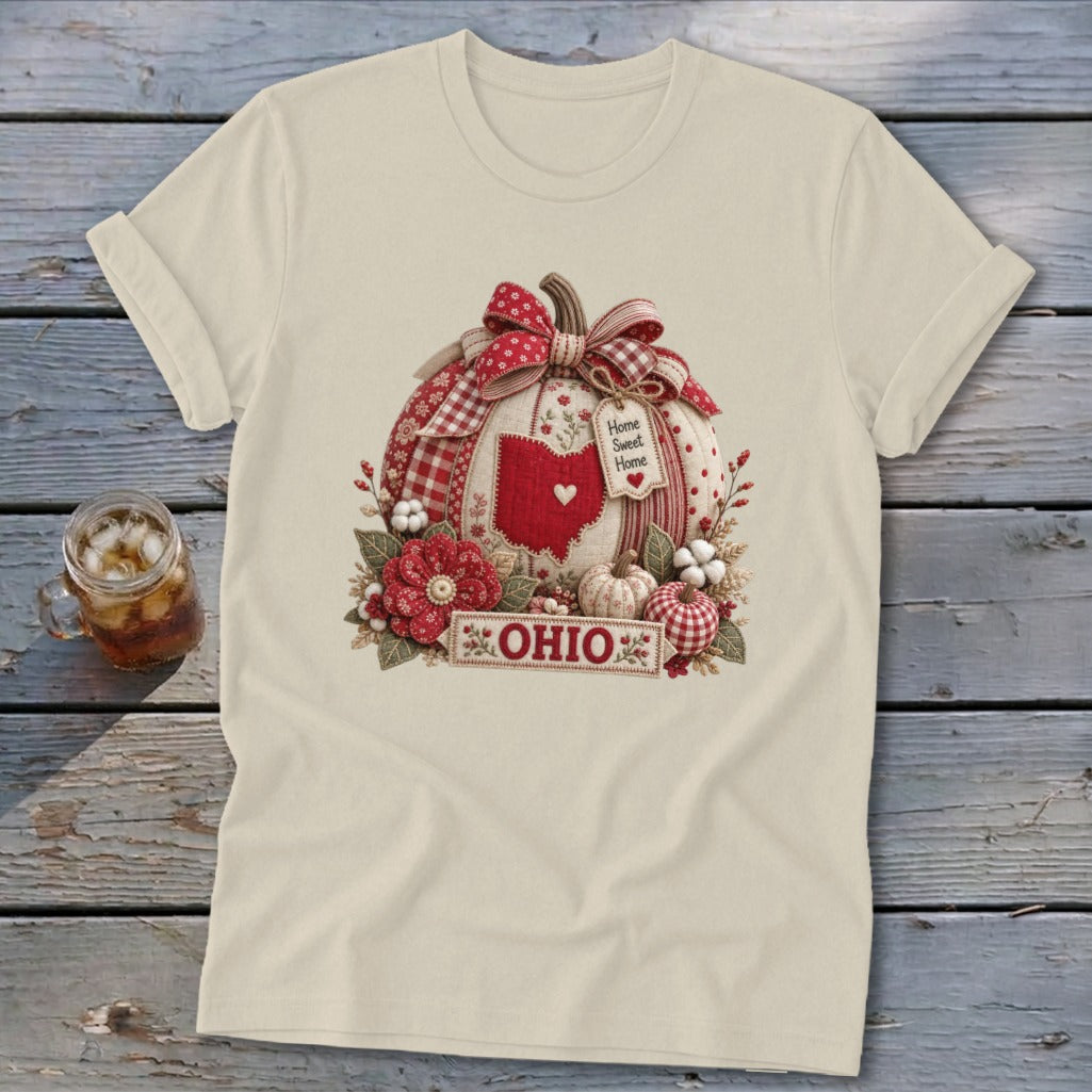 Ohio Faux Patchwork Pumpkin Softstyle Tee