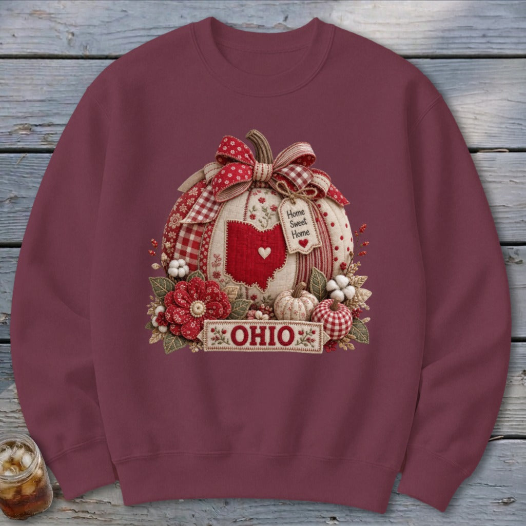 Ohio Faux Patchwork Pumpkin Sweatshirt