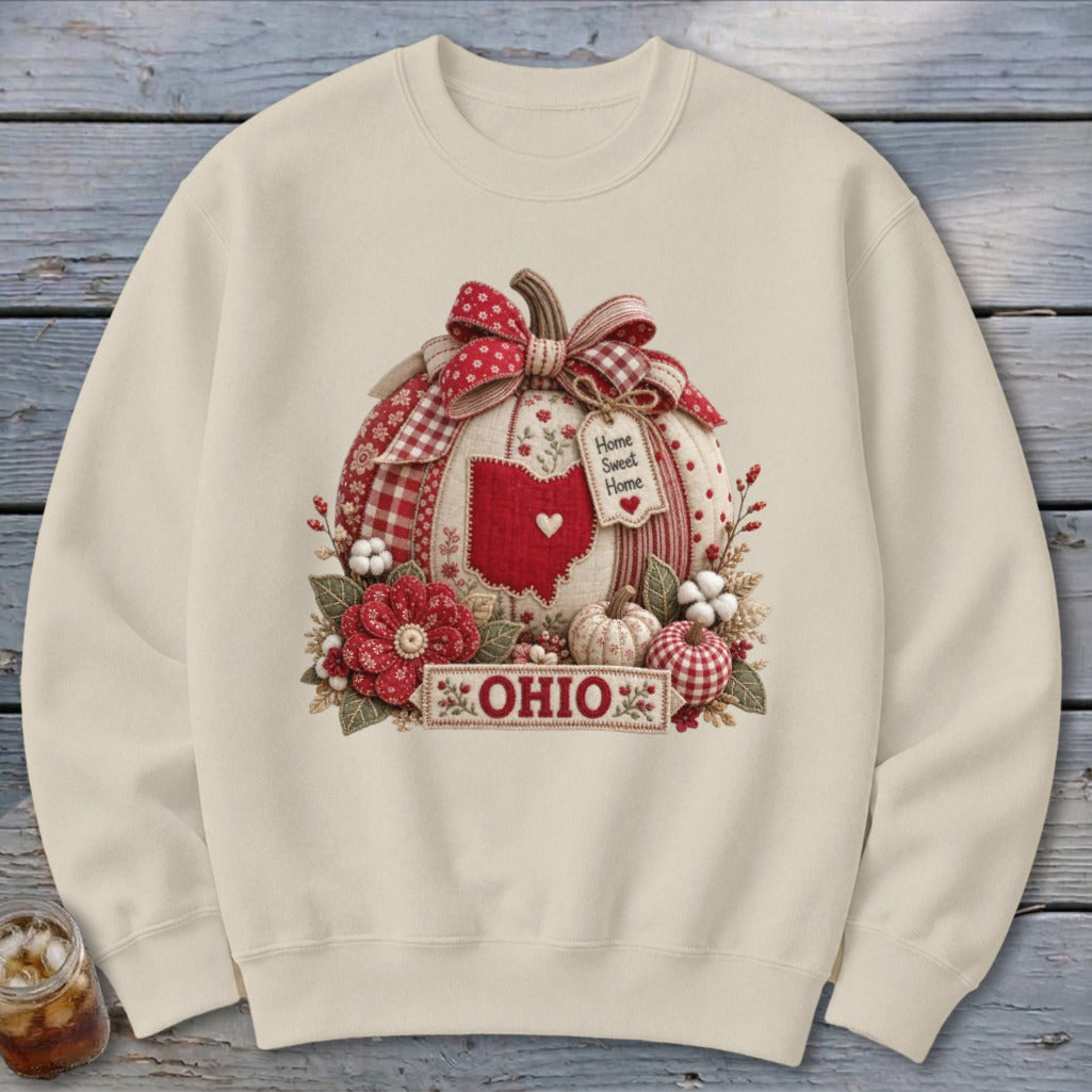 Ohio Faux Patchwork Pumpkin Sweatshirt