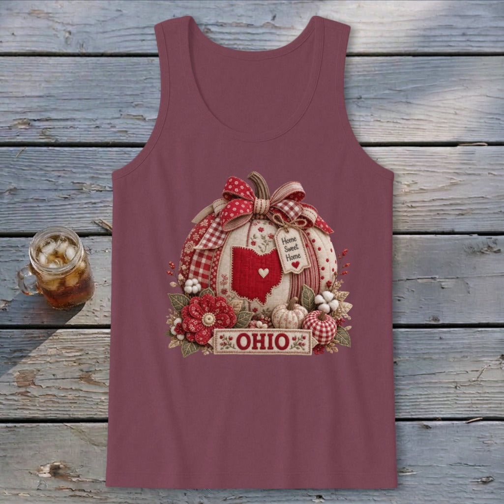 Ohio Faux Patchwork Pumpkin Tank Top