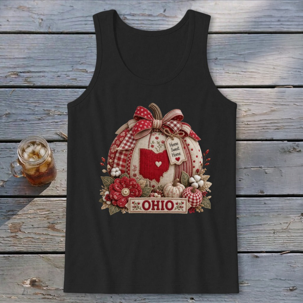 Ohio Faux Patchwork Pumpkin Tank Top