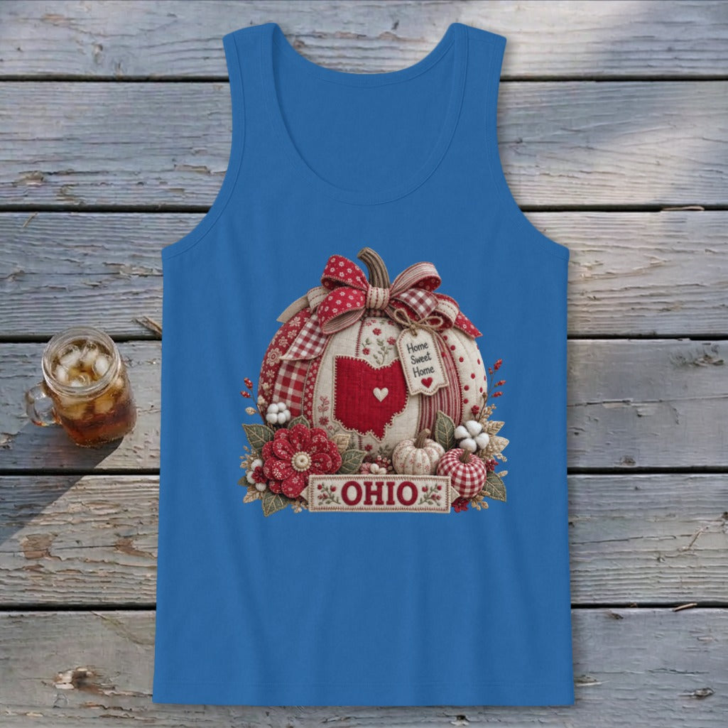 Ohio Faux Patchwork Pumpkin Tank Top